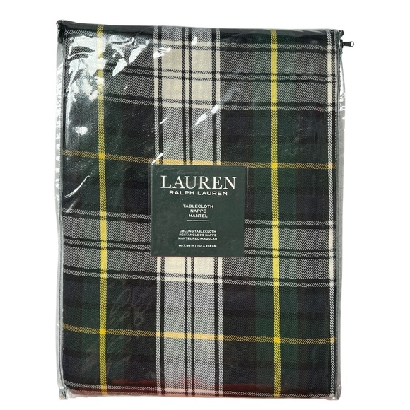 Lauren Ralph Lauren Tablecloth Rectangle 60 x 84 Tartan Plaid Green Yellow Blue - Picture 1 of 5